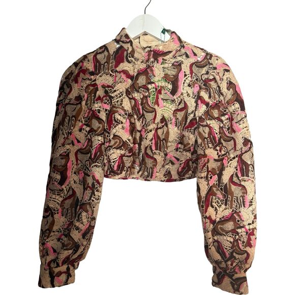 Farm Rio NWT Embroidered Horses Guipure-Lace Blouse - Picture 8 of 15